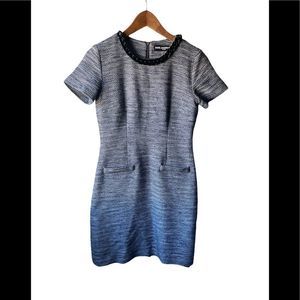 Karl Lagerfeld short sleeve blue and white tweed style shift dress size 2